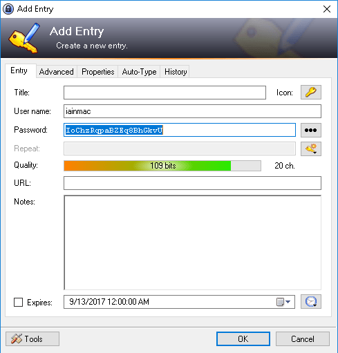 keepass add entry view password